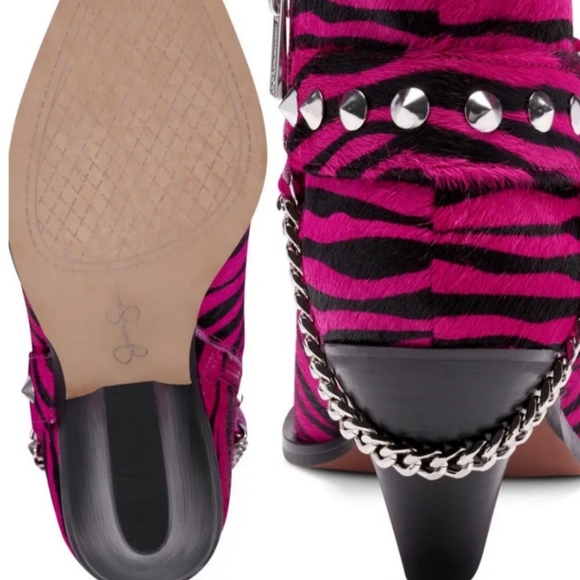 Zayrie Jessica Simpson Pink Black Zebra Moto Stud Bootie Womens 7 Ankle Boots - Picture 2 of 3